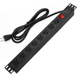 BTU Power Strip Surge Protector Rack-Mount PDU, 8 Right Angle Outlets Wide-Spaced, Mountable Power Strip Heavy Duty for Server Racks, Commercial, 300J (Black 10FT)