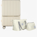 Front Pocket Luggage with Bag Set of 3, Carry-on with Spinner Wheels, Travel Case with Cup Holder and USB Port (White+Bag, Carry-On 20-Inch)