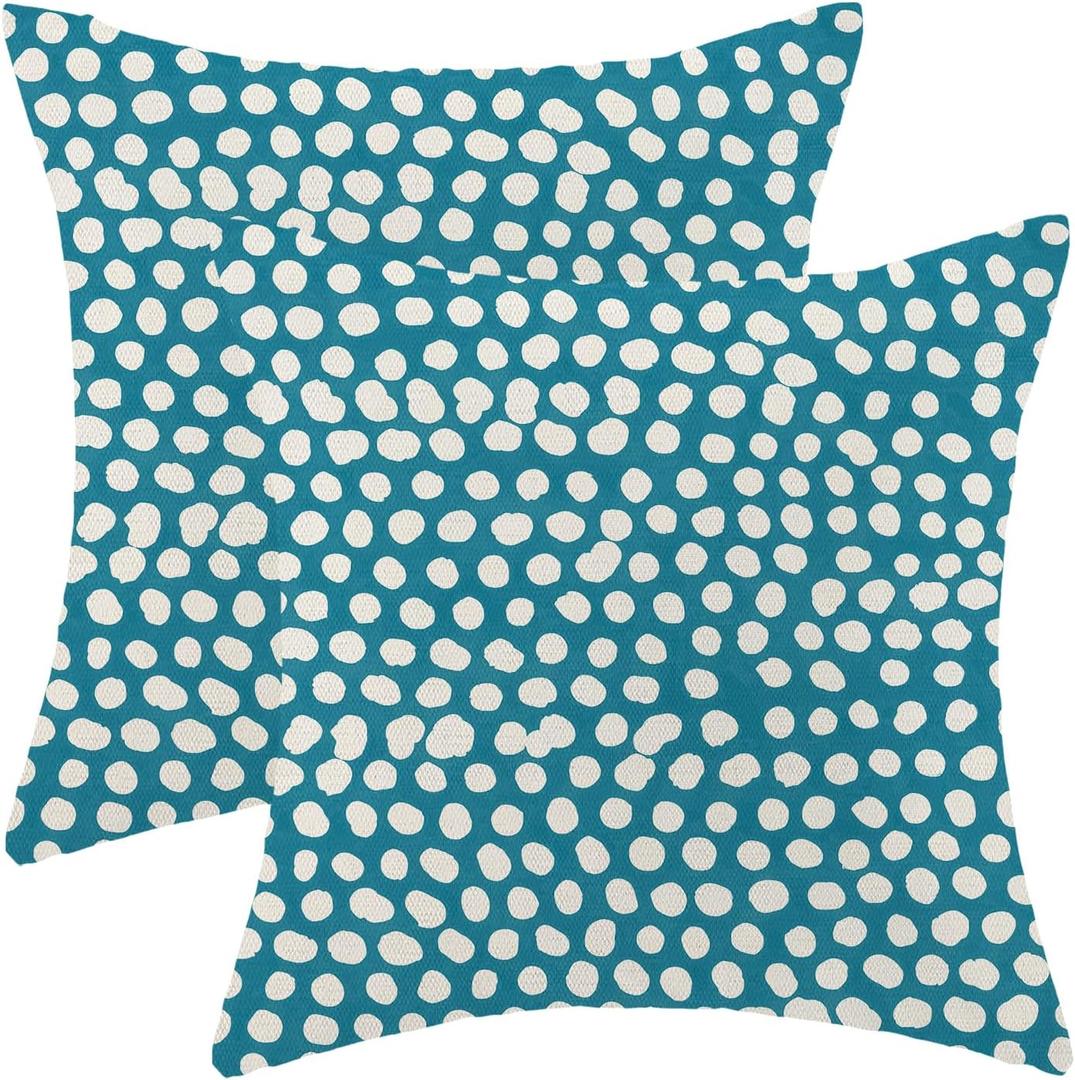 Aqua Teal Cream Polka Dot Pillow Covers 18x18 Inch Set of 2 Boho Outdoor Decor Throw Pillows for Couch Modern Design Watercolor Aesthetic Decorative Cushion Cases for Home Sofa Bed Decorations