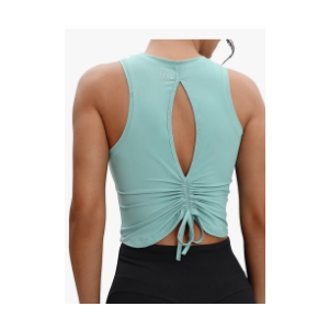 VOOVEEYA Ruched Workout Tops for Women Open Back - Going Out Crop Tops Backless Yoga Tops Tie Back, XL