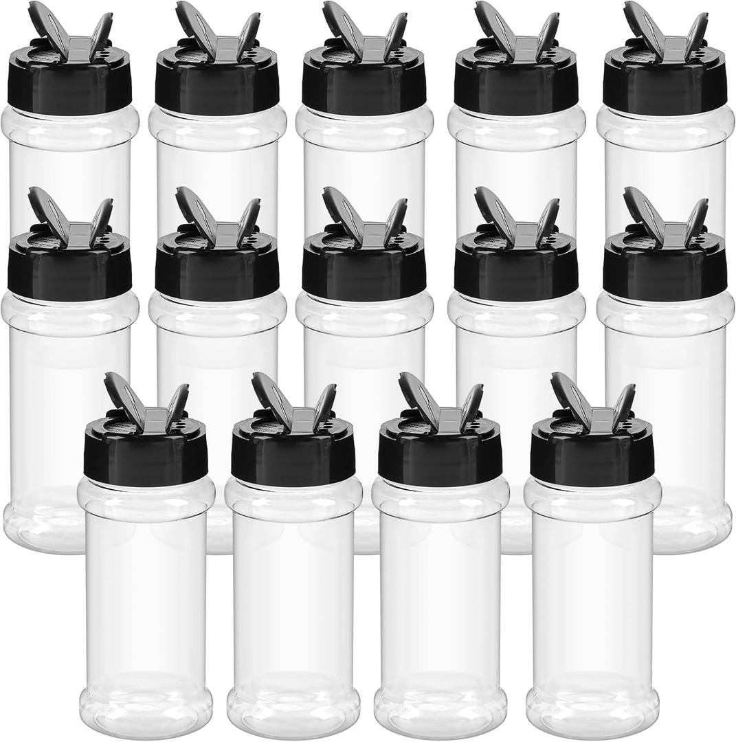TUZAZO 3 oz Spice Bottles Plastic Seasoning Containers, 14 Pcs Clear Plastic Spice Jars with Shaker Lids and Labels BPA Free Empty for Spice, Herbs, Powders, Glitters
