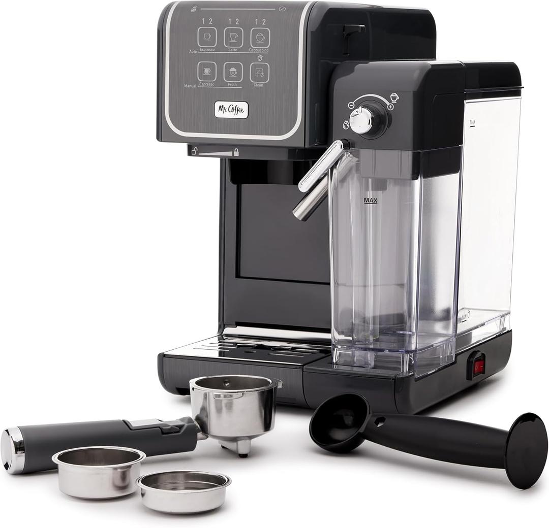 Mr. Coffee One-Touch CoffeeHouse+ Espresso, Cappuccino, and Latte Maker Home Coffee Machine with 19-Bar Italian Pump, and Milk Frother Ideal for Latte, Espresso, and Coffee Lovers (Grey)