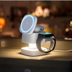 2026 Upgraded4 in 1 Wireless Charger, 3 in 1 Wireless Charging Station with Night Light for MagSafe Charger, 15W Magnetic Travel Stand for iPhone17/Air/Pro/Max/16/15/14/13/12, Apple iWatch, Airpods (white)