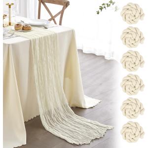 Nialnant 6 Pack Beige Boho Table Runners,10Ft Rustic Cheesecloth Table Runner for Special Banquets Party,Wedding Bridal Shower Birthday Decorations,Indoor & Outdoor