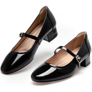 Mary Jane Shoes Low Heels Dress Pumps for Women With Adjustable Ankle Strap - 2 Inch Chunky Heel for Dressy Casual Occasions (5.5, Black)