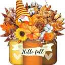 2 x Geetery Thanksgiving Door Signs Vintage Hello Fall Front Door Decoration Autumn Gnome Sunflower Pumpkin Wooden Hanging Signs for Fall Home Front Porch