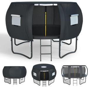 XCZ trampoline cover, trampoline tent, with ventilation Windows, open design. Suitable for 14tf eight-bar circular trampolines, waterproof/sunshade/storage protection (14FT (suitable for 8 curved poles), black)