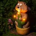 Solar Groundhog Garden Statue with LED Lights - Resin Cactus Planter Ornament for Outdoor Decor, Lawn, Patio, Yard, and Balcony, Unique Garden Gift for Women, Mom, and Grandma (Green)