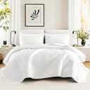 Comfort Spaces Kienna Quilt Set- Double Sided Stitching Design Summer Blanket, Lightweight, Soft, All Season Bedding Layer, Matching Sham, White, Coverlet Full/Queen(90"x90") 3 Piece