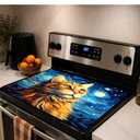 Stove Top Covers for Electric Stove, Decorative Starry Night Orange Cat - Heat Resistant Glass Stove Top Cover, Scratch Protector Mat for Glass Cooktop, Non-Slip Drying and Counter Mat, 28"x20"