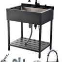 Free Standing Stainless Steel Utility Sink with Faucet, 30.7"D x 21.6"W x 35"H