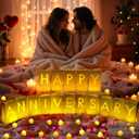 Happy Anniversary Decoration, Light Up Letters Luminaries Signs with Flameless Candles and Fake Rose Petals, Anniversary Romantic Party Decor