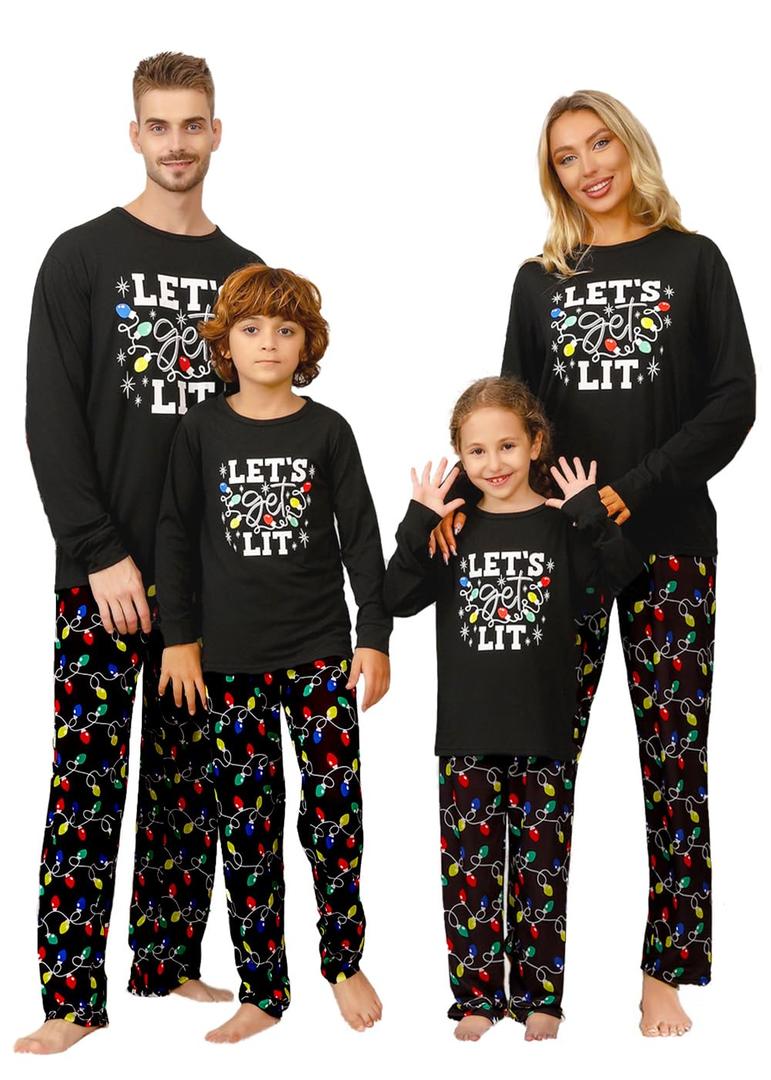 VNVNE Family Matching Christmas Pajamas Sets,Holiday Casual Xmas PJs Set Classic Long Sleeved with Long Pants Sleepwear For Men, XXL