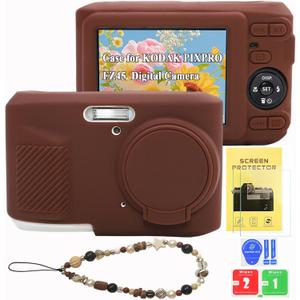 Case for Kodak PIXPRO FZ45, Soft Silicone Digital Camera Case with Charm Wrist Strap and Screen Protector, Lightweight Protector Case with Lens Cover for Kodak PIXPRO FZ45 Accessories (Brown N)
