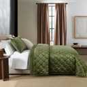 HORIMOTE HOME Velvet Quilt Set Queen Size, Olive Green Luxury Velvet Comforter Set 3 Pieces Soft Warm Bedding Set Coverlet with 2 Shams, Geometric Pattern Quilted Bedspread for All Season