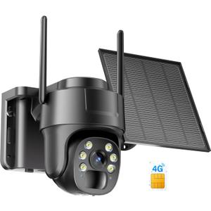 KKB 4G LTE Cellular Security Camera, No WiFi Security Camera Outdoor Built-in SIM Card Unlimited Data Plan, Solar Powered, 2K Wireless Cam Color Night Vision, PIR Motion Sensor, 355 View, 2 Way Talk