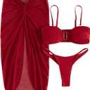 OYOANGLE Women's 3 Piece Bikini Set Swimsuit V Wired Bikini Bathing Suit with Twist Beach Skirt Small