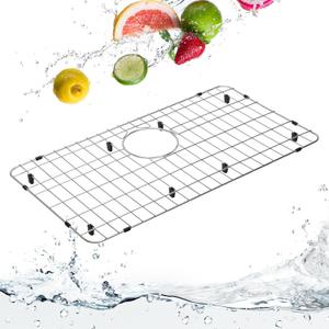 Upgraded 26" x 14" 304 Stainless Steel Kitchen Sink Bottom Grid, Sink Protector Rack with Rear Drain Location for Bottom of Kitchen Sink 26" x 14". Sink Bottom Grid for Kitchen Single Bowl Sink