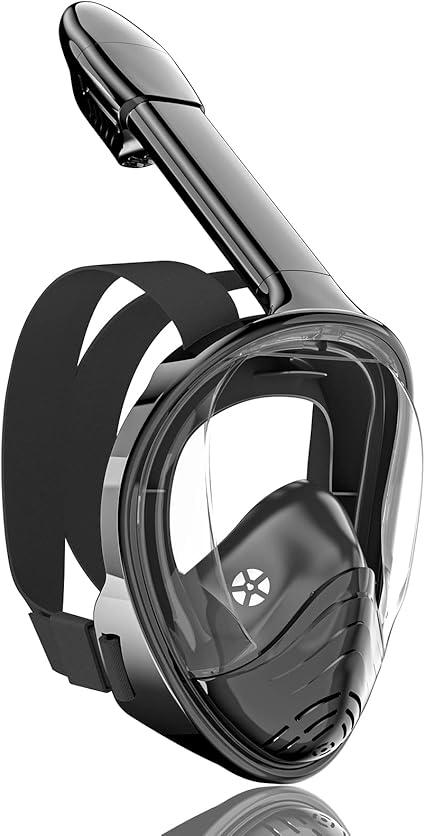 QingSong Full Face Snorkel Mask for Adults, Snorkeling Gear with Camera Mount, 180 Degree Panoramic View Snorkel Set Anti-Fog Anti-Leak (Large-X-Large,- Black)