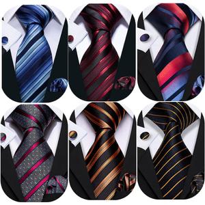 Barry.Wang 6 PCS Men Ties Set Silk Business Fashion Woven Necktie Handkerchief Cufflinks Paisley Stripe Wedding Party