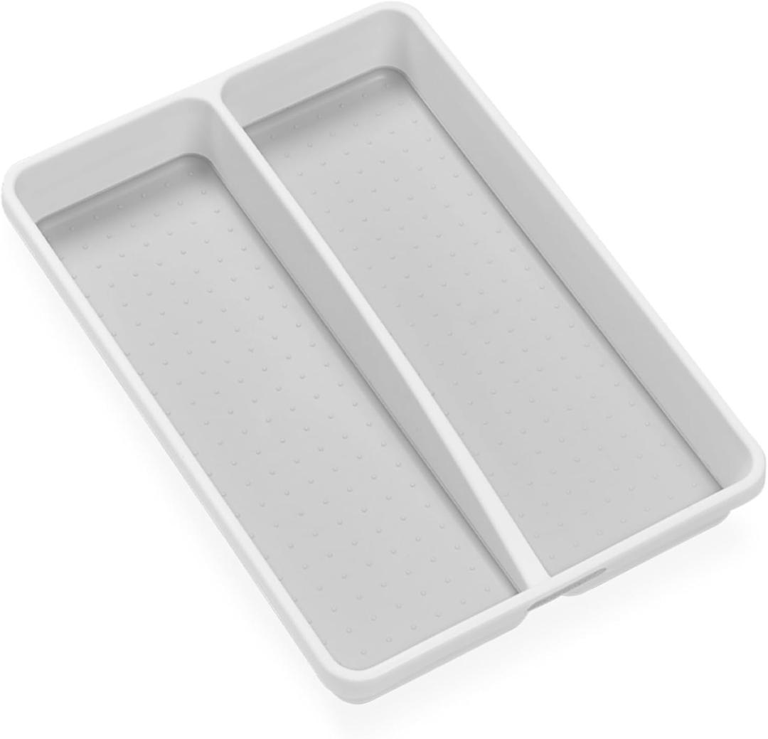 madesmart Classic Mini Utensil Tray, Soft Grip, Non-Slip Kitchen Drawer Organizer, 2 Compartments, Multi-Purpose Home Organization, BPA Free, White