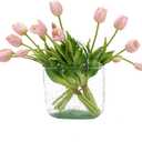 DUYONE 15pcs Artificial Tulips Flowers,Latex Bouquet, Fake Tulips for Office Wedding Party Home Kitchen Garden Decoration(Light Pink,15pcs)