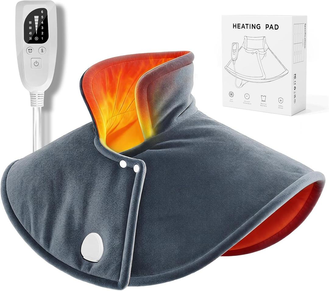 Predoks Heating Pad for Neck and Shoulders and Back, Pain Relief Heated Shoulder Wrap with Adjustable Button, 6 Heating Setting and 4 Auto-Off Timer, Gifts for Mom Women Christmas Birthday