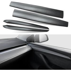 Dashboard Cover Wrap and Front Door Trim Armrest Panel Cover Wrap Compatible with Tesla Model 3(2021-2023) and Model Y(2019-2024) Tesla Interior Cover Trim 4PCS-Matte Carbon Fiber