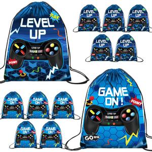 Roowest 36 Pcs Video Game Drawstring Bags 12 x 10'' Video Gaming Theme Birthday Party Gifts Supplies Goodie Treat Candy Bags for Kid(Blue)