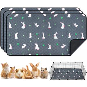 3 Pack Guinea Pig Cage Liners, Washable Guinea Pig Pee Pads Waterproof Reusable & Anti Slip Guinea Pig Bedding Fast and Super Absorbent Pee Pad Tarp Bottom for Small Animals (Rabbit Pattern 24" X 47")