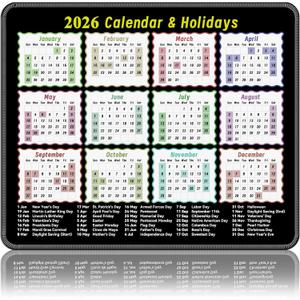 2026 Calendar Mouse Pad9.8 * 11.8in Portable Size|Waterproof, Non-Slip, Smooth to use|with Complete 2026 Holiday Markings|Mouse pad for Work, Study, and Gaming