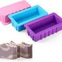 Domensi 3 Pcs Large Soap Molds 9.6 x 5.1 x 2.6 Inches Silicone Ice Block Mold Rectangle DIY Handmade Loaf Molds for Soap Making Craft Baking Chocolate Muffin Candle, 3 Colors
