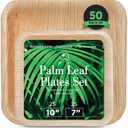 iEcco Palm Leaf Plates 50 Pack - 10 Inch & 7 Inch Bulk Party Bamboo Paper Plates Disposable - Eco-Friendly Compostable, Biodegradable Bamboo Dinner Plate - Sturdy Palm Plate