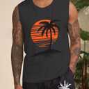 Indoner Mens Sleeveless Tank Tops UPF 50+ Quick Dry Workout Gym Shirts Palm Tree T-Shirt for Swim Beach Bodybuilding (XL)