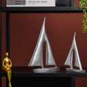 Modern Sculptures Home Decor, Silver Sailboat Decor Ornament, Boat Decorations Statue Decor, Art Sculptures and Statues, Sailboat Gifts Home Office Bathroom Shelf Decor Nautical Decor (2 Pack)