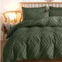Nanko Olive Green Duvet Cover Queen Size, 3pc Boho Tufted Microfiber Bedding Comforter Cover Set, All Season Aesthetic Shabby Chic Soft Embroidery Textured Geometric Quilt Cover (90x90)