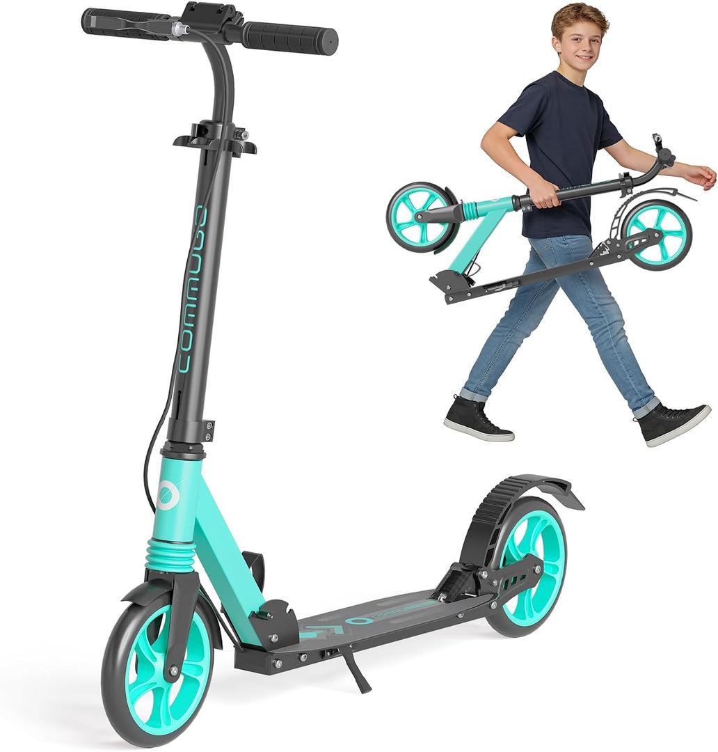 Kick Scooter for Kids 8-12, Teens & Adults, Foldable, Hand & Foot Brake | Lightweight for easy carrying. Shock-absorbing wheels smooth out bumps. 240 lbs and 4-Level Height for growing riders.