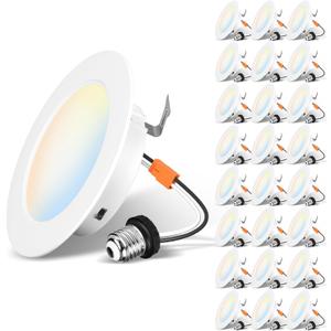 LVWIT 4 Inch LED Recessed Light, Recessed Can Lights Color Selectable 2700/3000/4000/5000/6000K 5CCT, 7W 700LM, Dimmable Led Can Lights with E26 Conversion Kit,Suitable for 4inch Can,24 Pack (White)