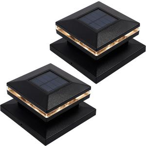 MAGGIFT 15 Lumen Solar Post Lights, Outdoor Post Cap Light for Fence Deck or Patio, Solar Powered Caps, Warm White LED Lighting, Lamp Fits 4x4 or 6x6 Wooden Posts (2 Pack, Black)