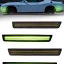 Full Green LED Side Marker Lights Compatible With Dodge Challenger 2015-2023, Front & Rear Bumper Marker Lamps, Smoked Lens Parking Signal Lamps Accessories, Pack of 4