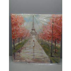 Bedroom Paris Wall Art Decor: Modern Abstract Living Room Eiffel Tower Canvas Picture Romantic City Pink Tree Print Painting Hand Painted Textured Cityscape Street Artwork for Home Office (24L" x 24W")