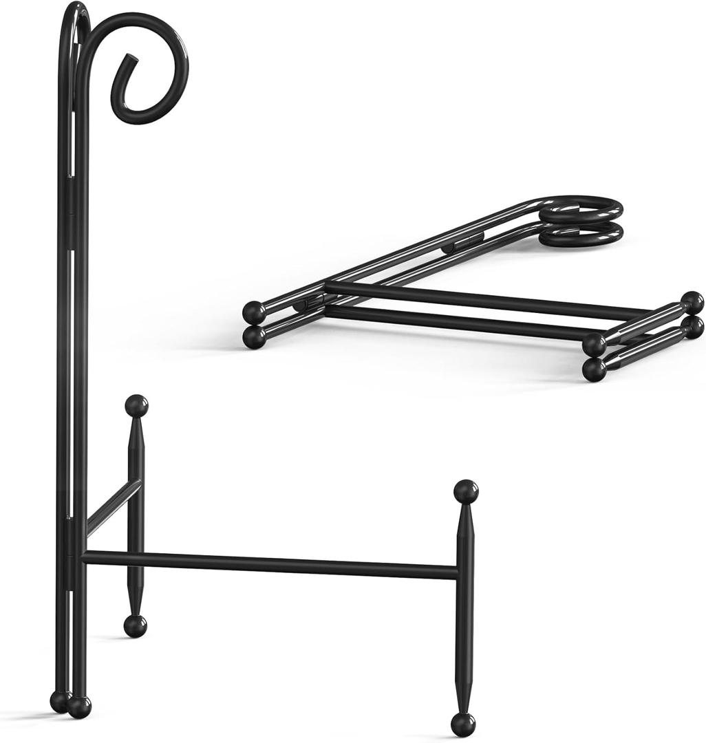Display Stand for Plate, Foldable Metal Plate Stand for Table, Decorative Easel Holder for Picture Frames, Photos, Wedding Cards, Sign Posters, Cavas, 10-inch Black 2-Pack