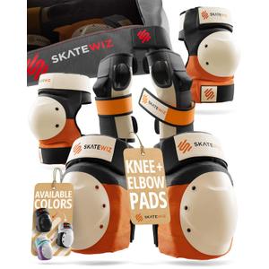 SKATEWIZ Knee and Elbow Pads Adult - Skating Protective Gear Adult - SHIELD - Size L Orange - Skate Gear Roller Skates, Skateboard and Inline Skates