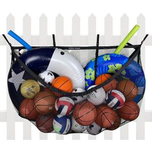 MeshTitan Heavy-Duty Pool Storage Bag - Floats & Toys Organizer with Sturdy Mesh & Anti-Sagging Support (Black)