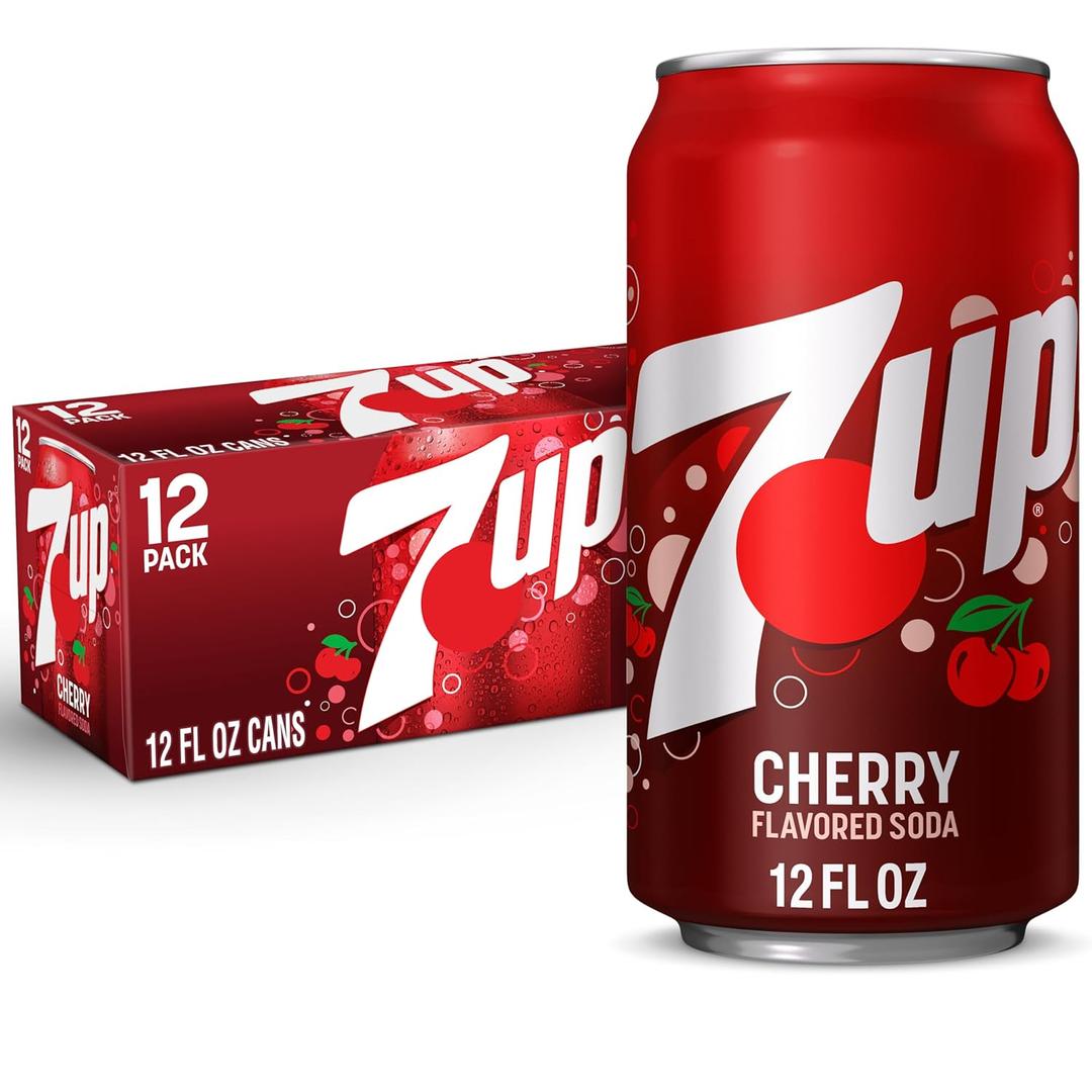 7UP Cherry Flavored Soda, 12 fl oz cans, 12 pack. no BBD