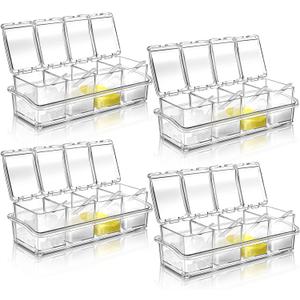 Bokon 4 Set Acrylic Clear Seasoning Box with Spoon, 16 Pcs Kitchen Seasoning Organizer Box Spice Pots Containers Condiment with Lids for Salt Candy Sugar Organizer, 10 x 4 x 3.3 Inch