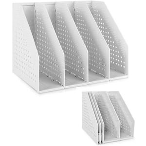 SAYEEC Collapsible Magazine Holder Plastic Desktop 4 Compartment File Desk Magazine Organizer Vertical File Divider Sorter Storage Document Organizer for Office Home School Gray