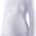 Maternity Shirt Long Sleeve Basic Top Ruch Sides Bodycon Tshirt for Pregnant Women (Medium, White)