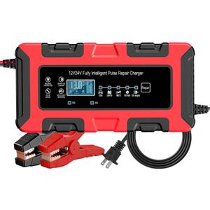 12V/24V Smart Car Battery Charger, 10Amp Maintainer & Trickle Charger, Desulfator w/Temp Compensation, Overcharge Protection for Lithium Iron Phosphate LiFePO4, Lead Acid AGM Gel Deep-Cycle Batteries