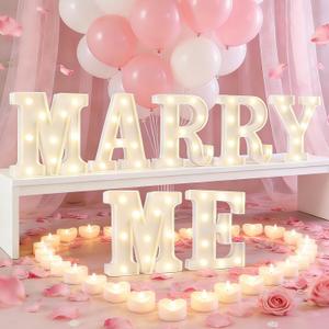 Marry Me Light Up Letters, Will You Marry Me Sign Decorations, Battery Operated Warm White Decorative LED Marquee Letter Lights for Wedding, Proposal Party, Romantic Table Decorations